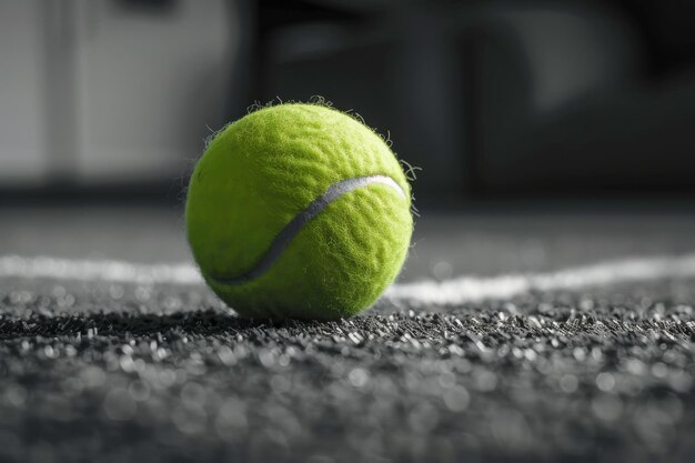 Photo close up of green tennis ball on indoor carpeted surface