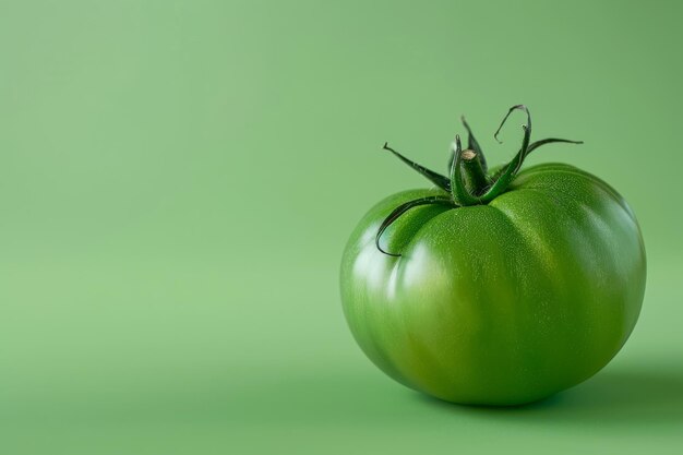 Foto un primo piano di un pomodoro verde su uno sfondo verde