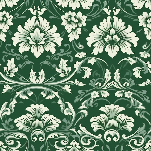 A close up of a green and white floral pattern generative ai