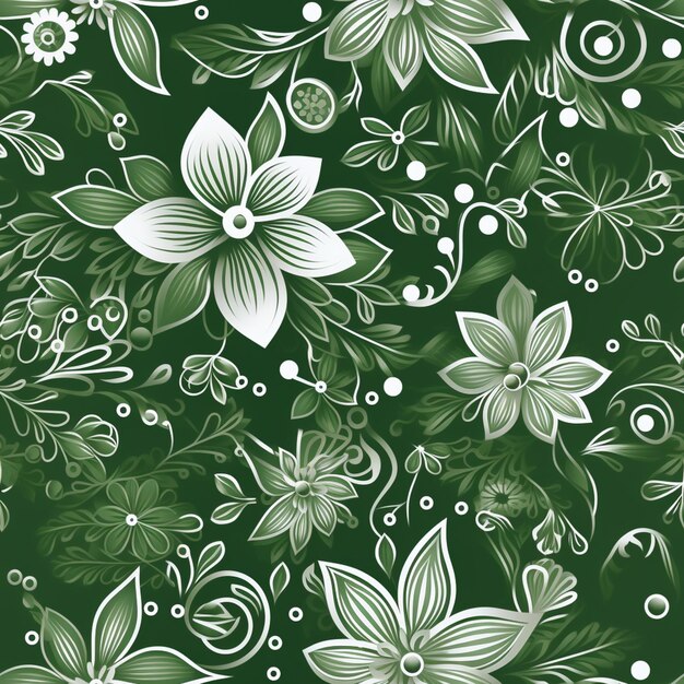 Photo a close up of a green and white floral pattern with white flowers generative ai