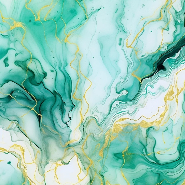 Photo a close up of a green and white marble with gold lines generative ai