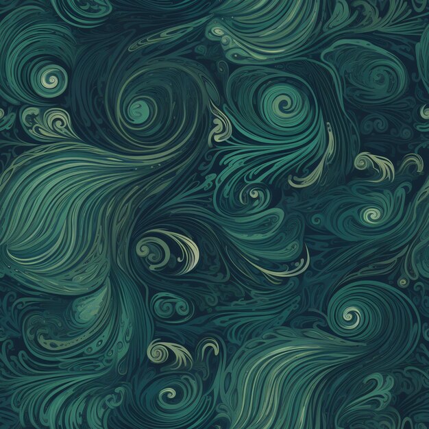 A close up of a green and white swirly pattern on a black background generative ai