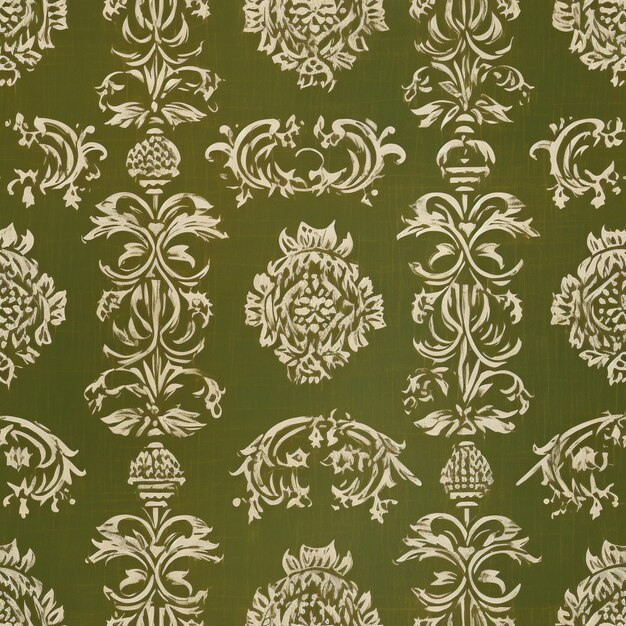 a close up of a green and white wallpaper with a pattern of flowers generative ai