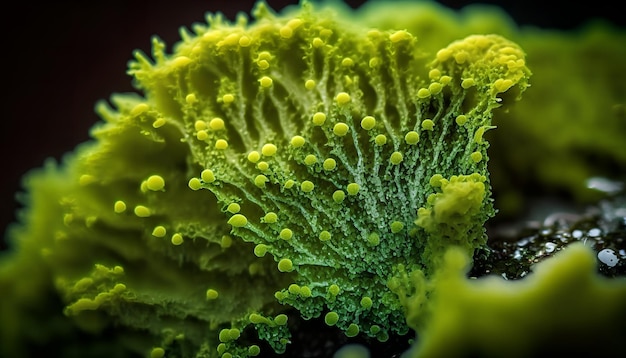 A close up of a green and yellow micro world