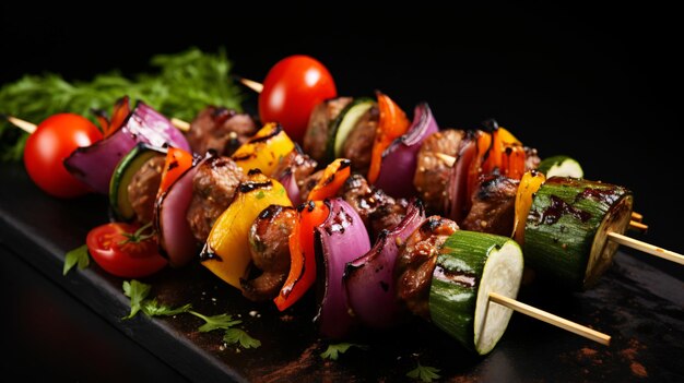 Foto un primo piano di una carne alla griglia con verdure e carne