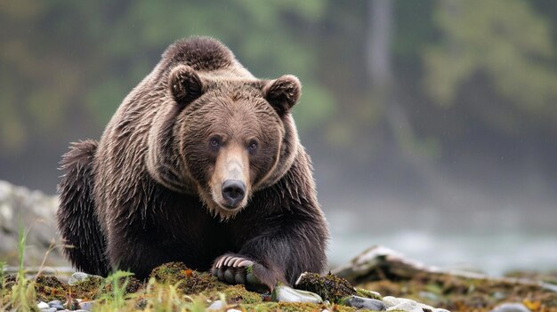 Photo close up of a grizzly bear generative ai