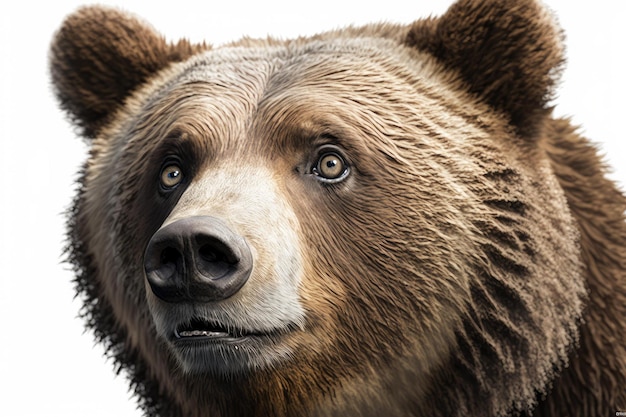 Close up of grizzly Bear white background Generative AI AIG16