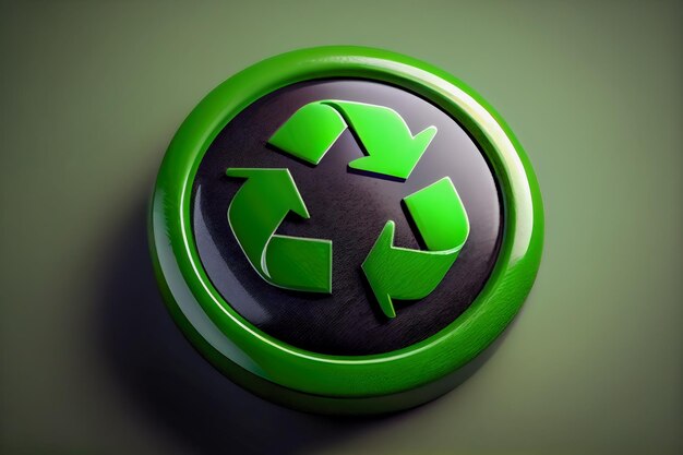 Close-up groen recycle symbool knop Generatieve AI Generatieve AI