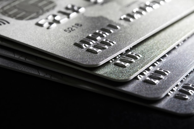 Close-up of a group of bank credit cards