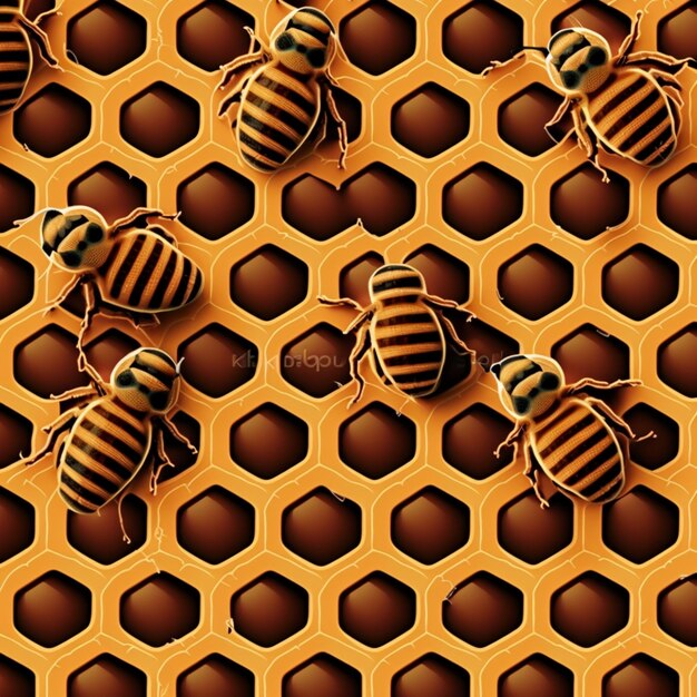 Foto un primo piano di un gruppo di api su un favo generativo ai