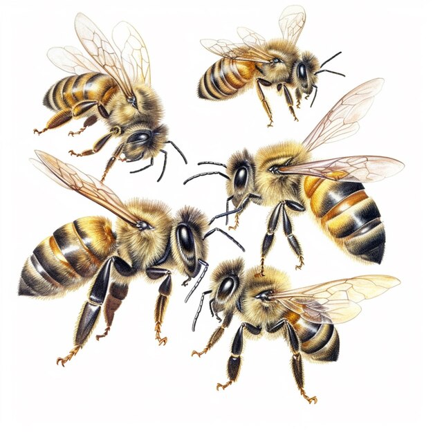 a close up of a group of bees on a white surface generative ai