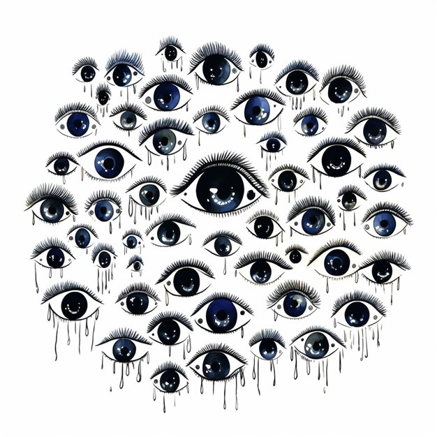 a close up of a group of blue eyes with tears generative ai