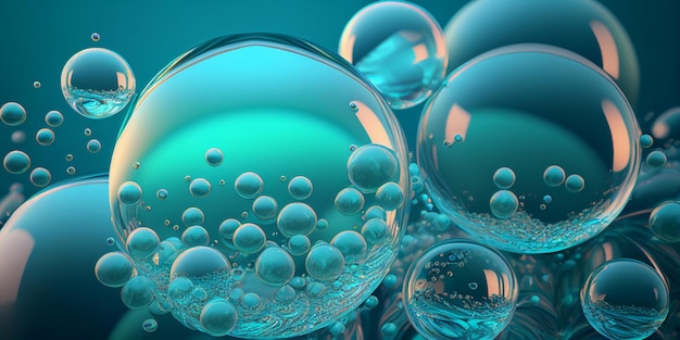 Крупный план групповых пузырей на синем фоне, генерирующий искусственный интеллект