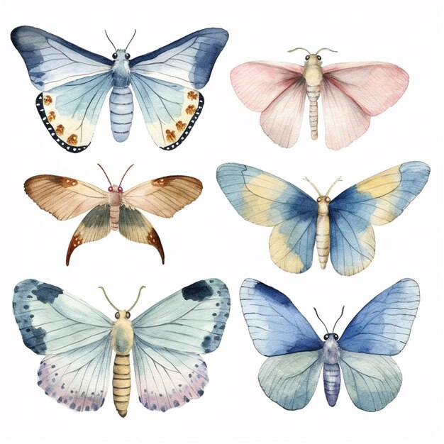 Photo a close up of a group of butterflies on a white background generative ai