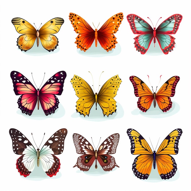 Photo a close up of a group of butterflies on a white background generative ai