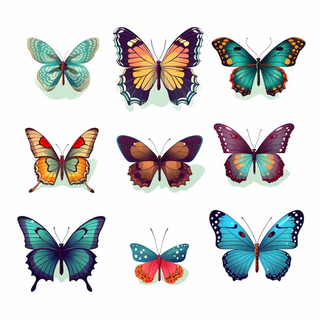 Photo a close up of a group of butterflies on a white background generative ai