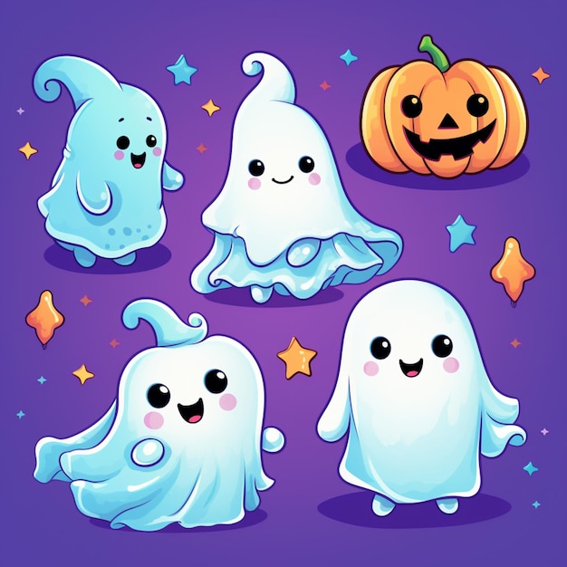 A close up of a group of cartoon ghosts with pumpkins generative ai