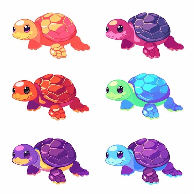 a close up of a group of cartoon turtles on a white background generative ai