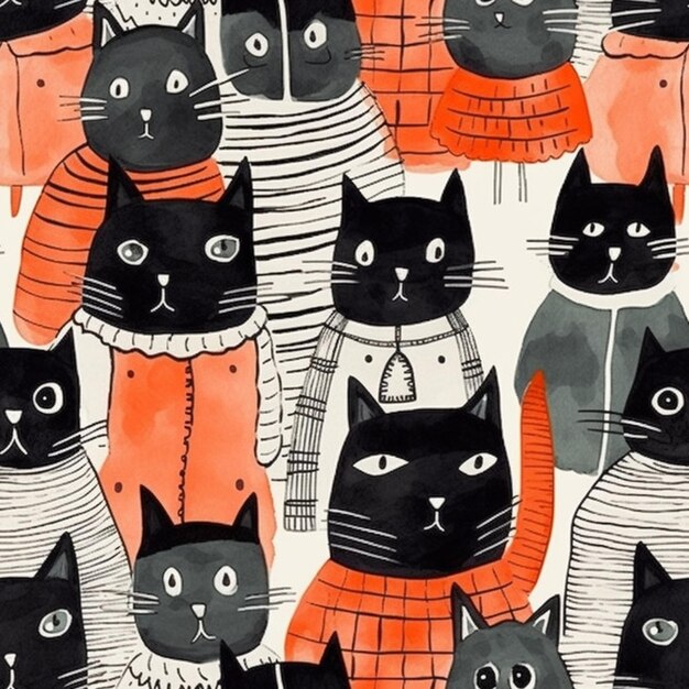 a close up of a group of cats wearing sweaters generative ai