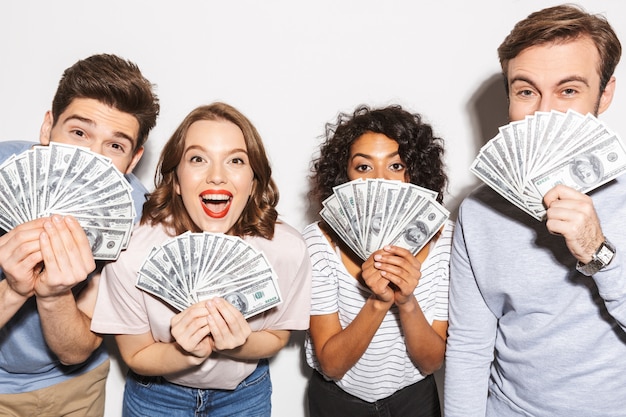 Close up of a group of cheerful multiracial people