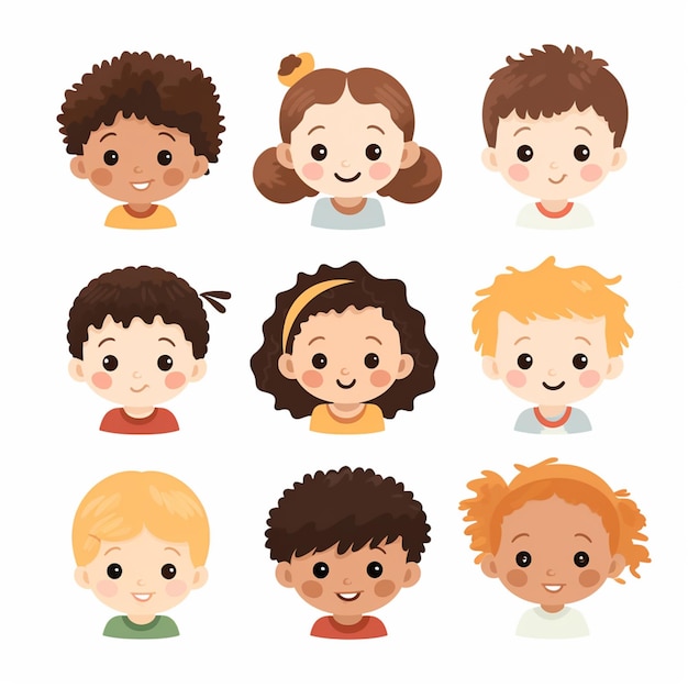 Photo a close up of a group of children with different faces generative ai