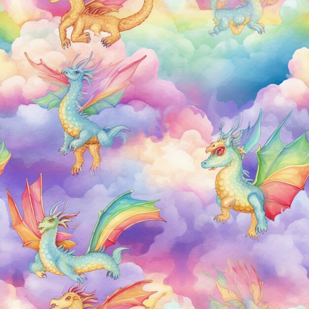 A close up of a group of colorful dragon flying through the sky generative ai