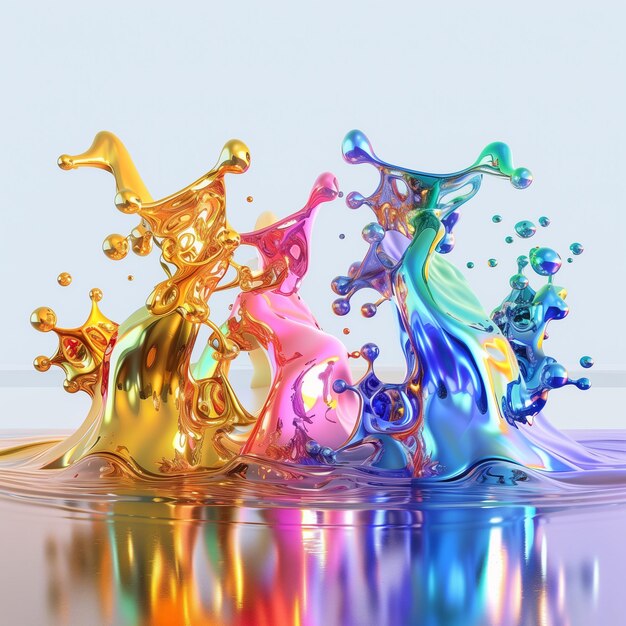 a close up of a group of colorful liquid splashes on a surface generative ai