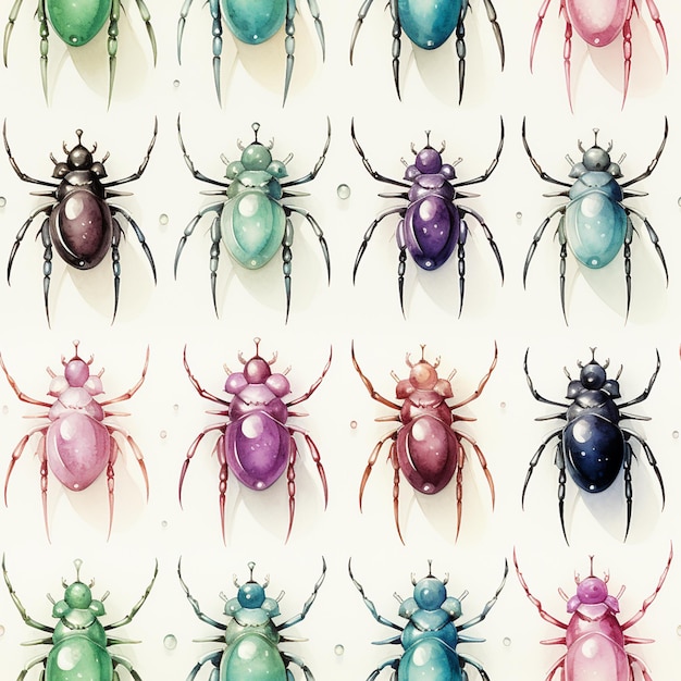 a close up of a group of different colored bugs on a white surface generative ai