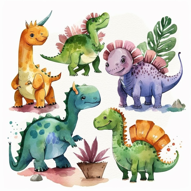 a close up of a group of dinosaurs with different colors generative ai