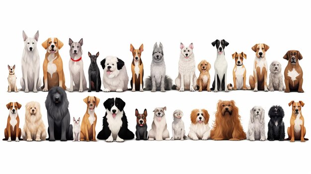 Photo a close up of a group of dogs sitting in a row generative ai