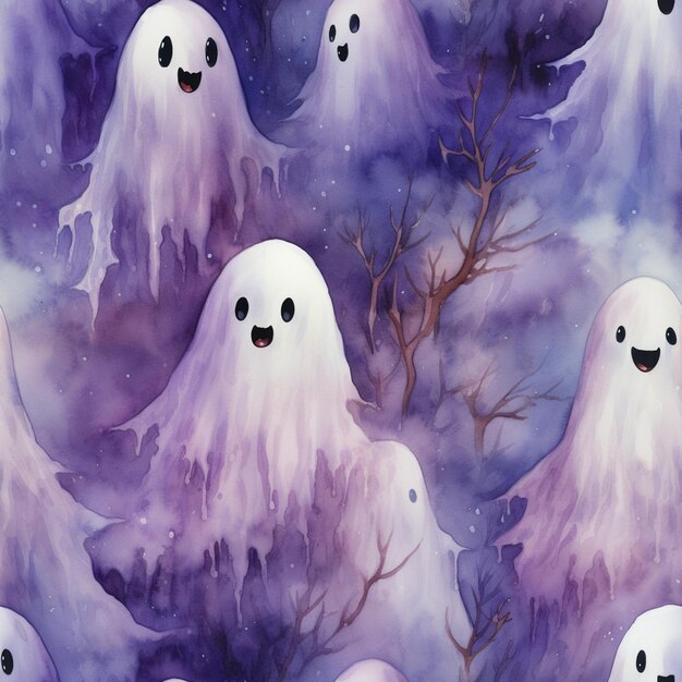 A close up of a group of ghosts with faces on them generative ai