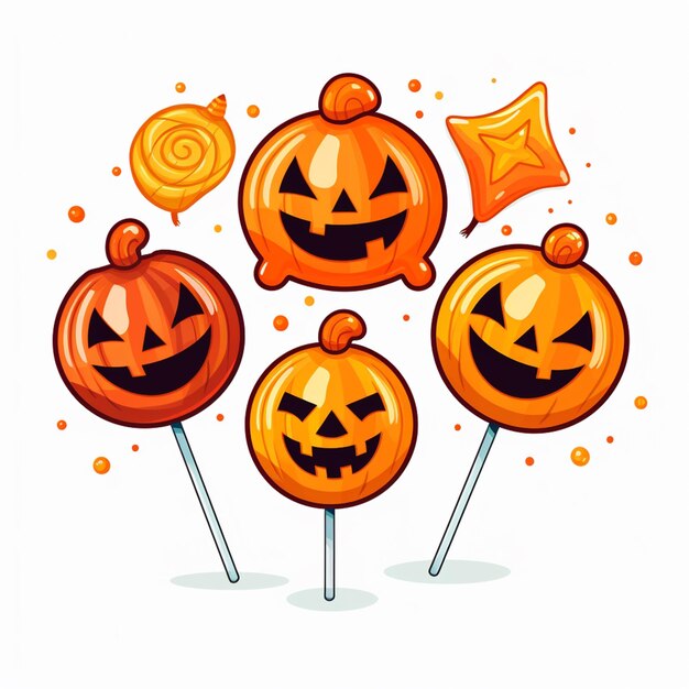 Photo a close up of a group of halloween lollipops with faces generative ai