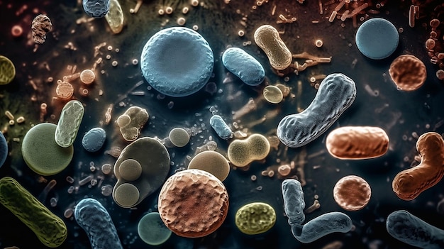 A close up of a group of microbes