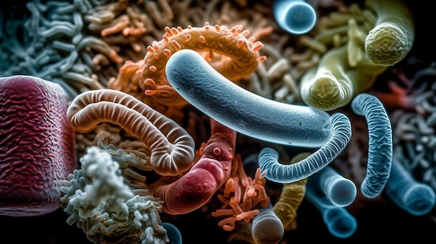 A close up of a group of microbes