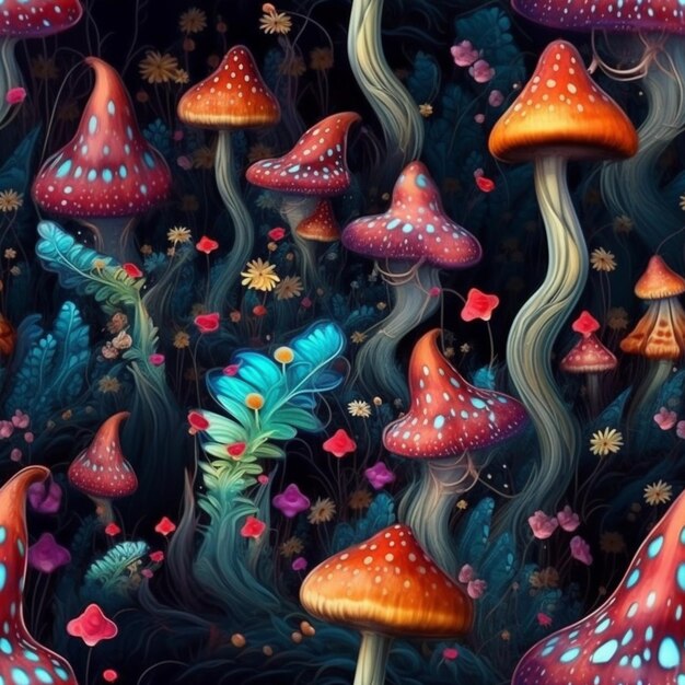 A close up of a group of mushrooms in a field generative ai
