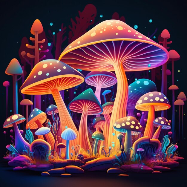 A close up of a group of mushrooms in a forest generative ai