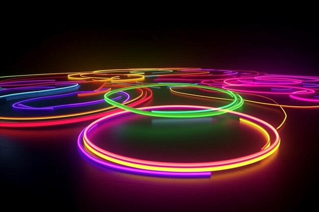 A close up of a group of neon lights on a black surface generative ai