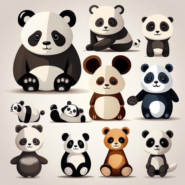 a close up of a group of panda bears sitting on a white surface generative ai
