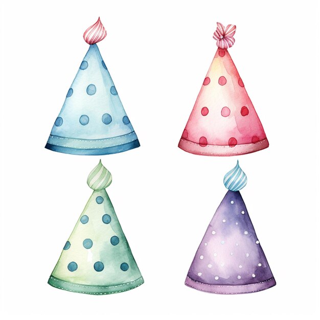 Photo a close up of a group of party hats with polka dots generative ai