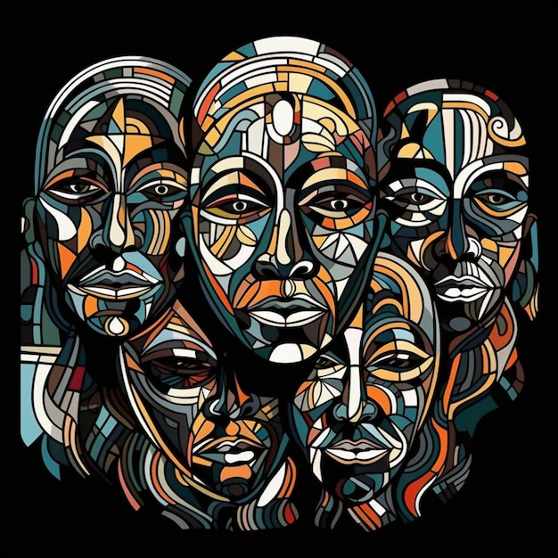 a close up of a group of people with faces painted on them generative ai