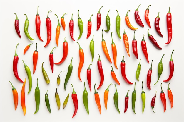 Photo a close up of a group of peppers on a white surface generative ai