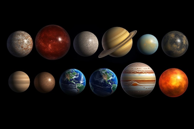 A close up of a group of planets with a black background generative ai