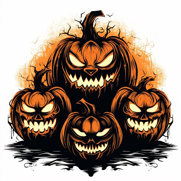 a close up of a group of pumpkins with scary faces generative ai