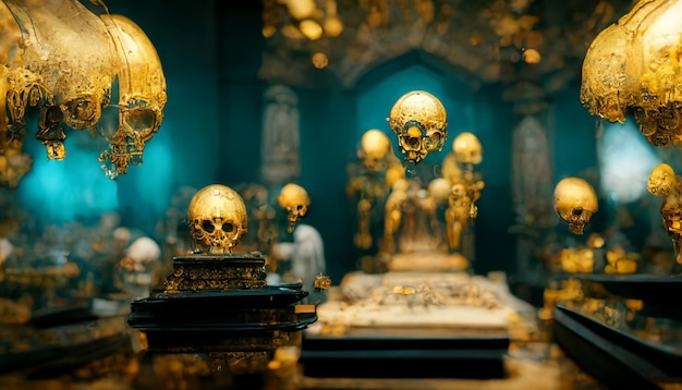 A close up of group skulls and in museum generative ai