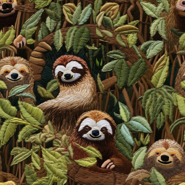 A close up of a group of sloths in a forest generative ai