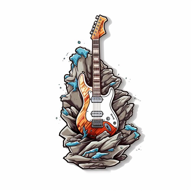 Photo a close up of a guitar on a rock with water splash generative ai