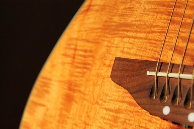 Close-up of guitar strings on musical instrument