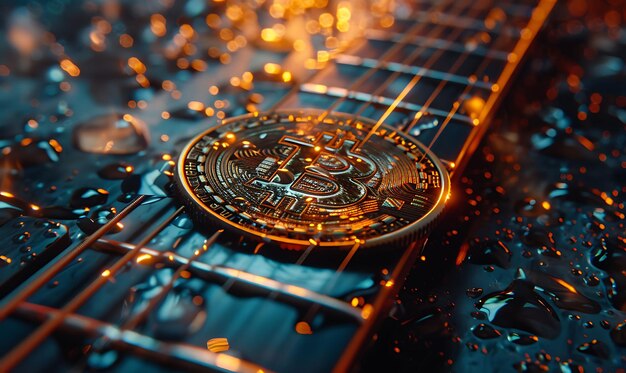 Photo a close up of a guitar with a coin on it