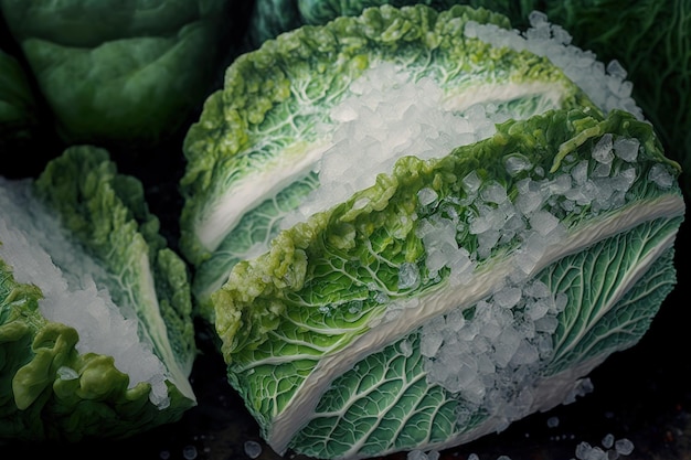 Photo close up of half cut cabbages with coarse salt for kimchi making in gimjang south korea in pohang si