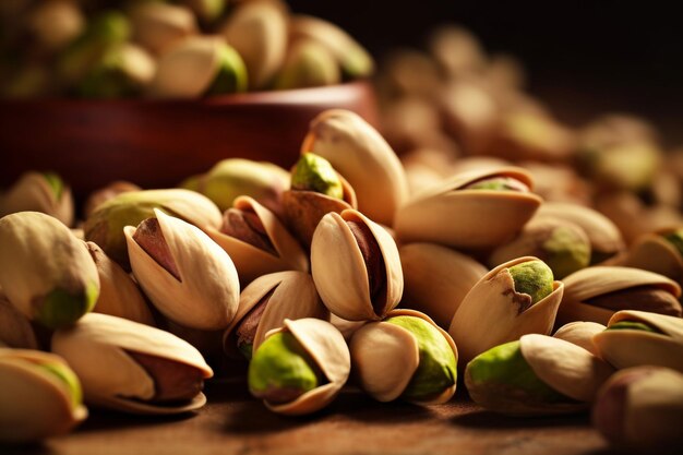 Close up of half open pistachio nuts isolated A healthy dried food photos